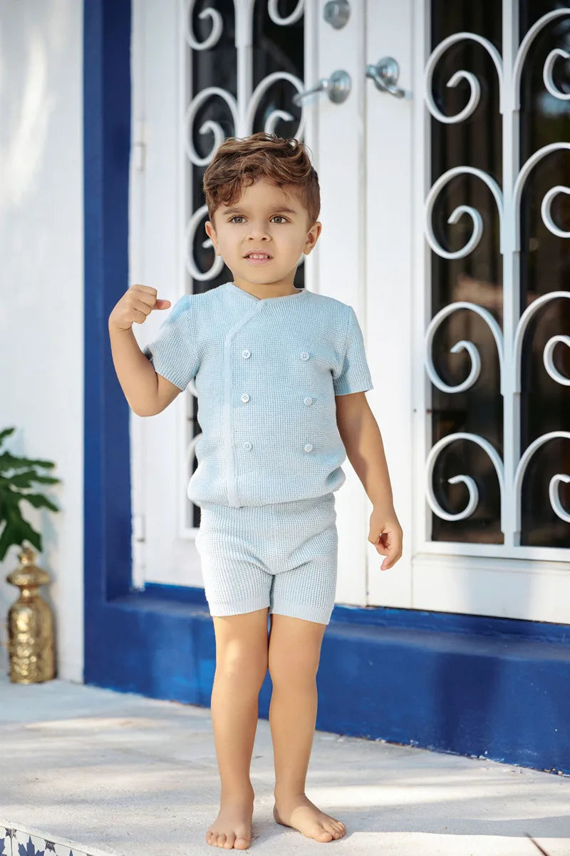 Summer Blue Shabbos Floral and Knitted Kid's Clothes
