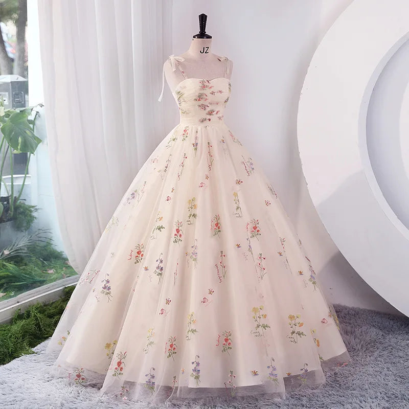 Luxury Floral Embroidery Long Prom Dresses